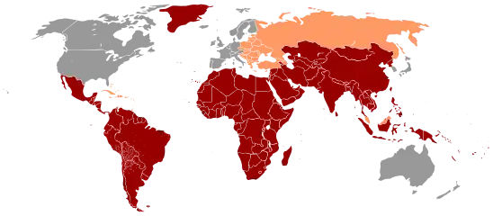 Hepatitis A distribution 2005   High: prevalence higher than 8%   Intermediate: between 2% and 7%   Low : less than 2%