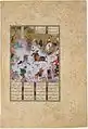 "Tahmuras Defeats the Divs", Folio 23v from the Shahnameh of Shah Tahmasp; c. 1525; opaque watercolor, ink, silver, and gold on paper; painting is 28.3 cm (height) x 18.6 cm (width), entire page is 47 cm (height) by 32.1 cm (width); the Metropolitan Museum of Art. The painting is attributed to Sultan Muhammad.