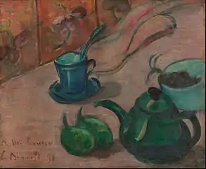 Still life with teapot, cup and fruit, 1890.