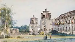 Painting. View of the Palace and Gallery with the Gates in Tsaritsyno. Watercolor, 1896