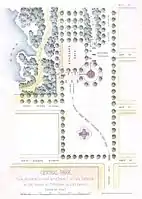 1869 map of the plaza, showing a proposed monument where the Pulitzer Fountain was eventually built.
