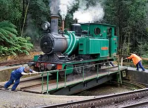 West Coast Wilderness Railway locomotive on the turntable