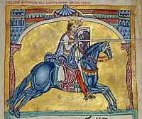 Alfonso IX of León,  illustration of the Tumbo A. -Romanesque illuminated manuscripts-