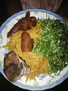 Abacha with kpomo, fish and  utazi