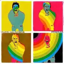 The cover is designed with four squares to make it look like a window. Each square features an image of Ferras screaming a la Pop Art. A semblance of a circular rainbow can be seen in the cover.