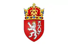 Flag used by the Bohemian team at the 1912 Olympic Games: the arms of the Kingdom of Bohemia displayed on a white field.