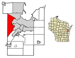 Location of Hobart in Brown County, Wisconsin.
