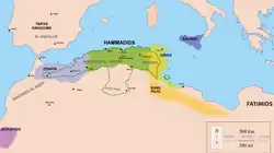 Image 5Hammadid territory circa 1050 (in green), and extended territories (dotted line) controlled in certain periods (from History of Algeria)