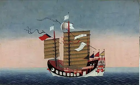 Painting of one of the Chinese ships that visited Nagasaki, attributed to Kawahara Keiga (C19) (British Museum)