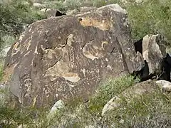 Chipping petroglyph on the White Tank Mountain Regional Park Waterfall Trail