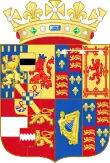 Coat of arms on expeditionary banner of William and Mary, 1688, showing the arms of William III impaled with the royal arms of England