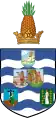 Coat of arms of the British Leeward Islands (1940–1956), with the Antiguan shield moved to top-centre due to the removal of the Dominican shield