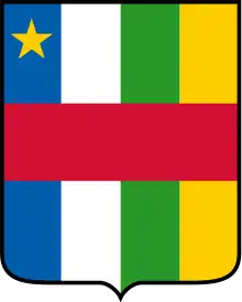 The flag as adopted by the Legislative Assembly of Ubangi-Shari on 1 December 1958 placed onto the coar of arms