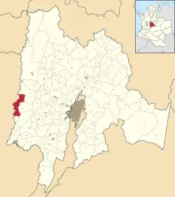 Location of the municipality and town inside Cundinamarca Department of Colombia