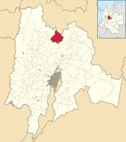 Location of the municipality and town inside Cundinamarca Department of Colombia