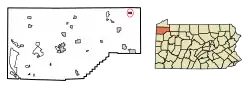 Location of Spartansburg in Crawford County, Pennsylvania.