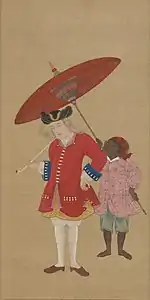 Painting of a Dutchman with his Javanese servant, attributed to Kawahara Keiga (early C19) (Metropolitan Museum of Art)