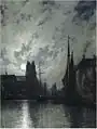 Canal in Dordrecht at moonlight