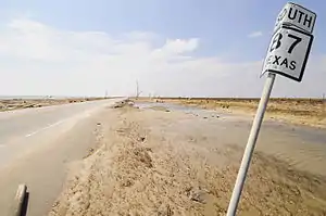 SH 87 approaching Gilchrist with damage from Hurricane Ike