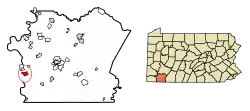 Location of Masontown in Fayette County, Pennsylvania.