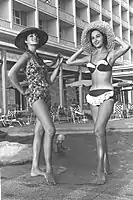 Models posing by the pool of the first Sheraton-Tel Aviv Hotel, July 1961