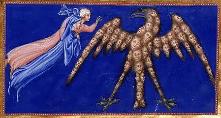 Divine Comedy, Paradiso 34:  Dante and Beatrice Before the Eagle of Justice (1444–50) British Library