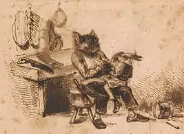 A Bulldog Butcher with a Rabbit on his Knee (undated), pen & ink, 9.9 x 11.7 cm., Morgan Library & Museum