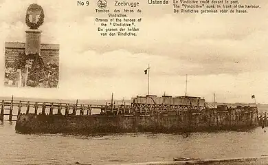 HMS Vindictive sunk at Zeebrugge after the Second Ostend Raid