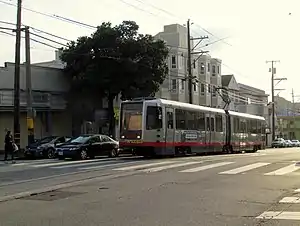 An inbound train at Taraval and 17th Avenue, 2017