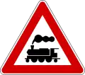 Level crossing without barrier or gate ahead(formerly used )