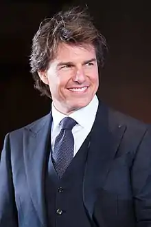 A photograph of Cruise attending the London film premiere of Mission Impossible: Rogue Nation in 2015