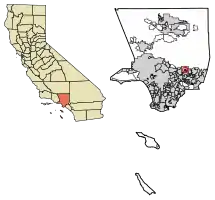 Location of Bradbury in Los Angeles County, California.
