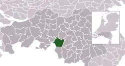 Highlighted position of Hilvarenbeek in a municipal map of North Brabant