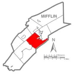 Map of Mifflin County, Pennsylvania highlighting Granville Township