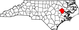 State map highlighting Pitt County