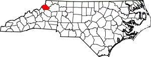 State map highlighting Watauga County