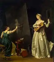 Peintre faisant le portrait d'une joueuse de luth (Painter when painting a portrait of a lute player), 61 x 51.5 cm, before 1803