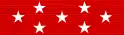 A scarlet ribbon with 7 white 5 pointed stars