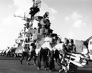 Moving rockets aboard Hancock on 12 October 1944