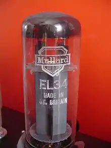 Mullard EL34 Power Pentode. Mullard produced up to 40% of thermionic valves used by Britain during 1939-1945 War