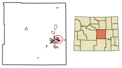 Location of Evansville in Natrona County, Wyoming.