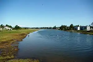 Photo of the Necanicum River looking north at Seaside