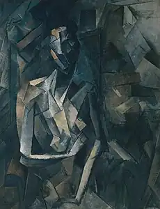 Pablo Picasso, 1909–10, Figure dans un Fauteuil (Seated Nude, Femme nue assise), oil on canvas, 92.1 x 73 cm. This painting from the collection of Wilhelm Uhde was confiscated by the French state and sold at the Hôtel Drouot in 1921