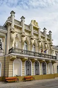 Baroque Revival atlases on the Catargiu House, today the Union Museum, Iași, Romania, unknown architect, c.1880