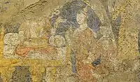 Wearer of a chamail (right) in the Penjikent murals.