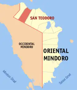 Map of Oriental Mindoro with San Teodoro highlighted
