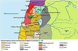 Map of the feudatories of the Kingdom of Jerusalem in 1187