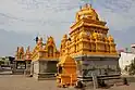 Ornate Dravidian style shikhara (superstructure over shrine) and sala roofs over mantapa walls in the Teru Malleshvara temple at Hiriyur
