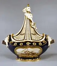 Sèvres pot-pourri vase in the shape of a ship, 1763, porcelain