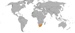 Map indicating locations of Sahrawi Arab Democratic Republic and South Africa
